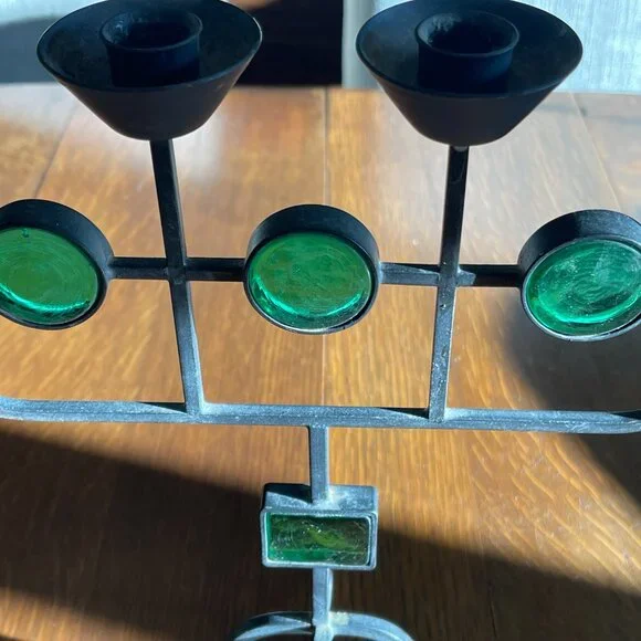 Mid Century Swedish Gunnar Ander for Ystad Metall Wrought Iron and Glass Candlea - Picture 3 of 4